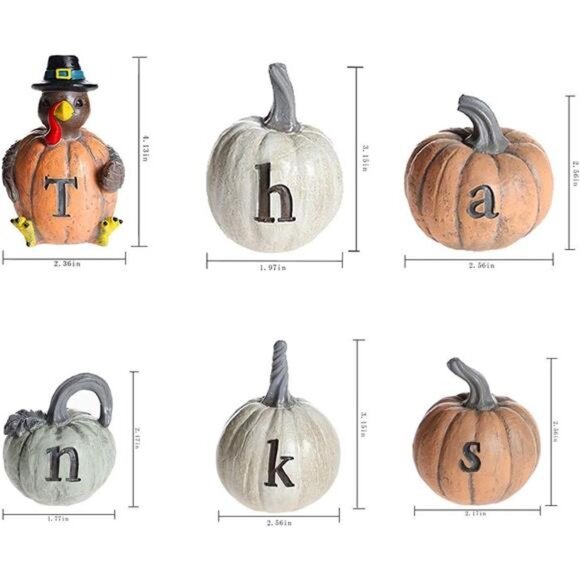 Thanksgiving Decorations Hand-Painted Turkey Pumpkin with Engraved Thanks - Picture 2 of 7